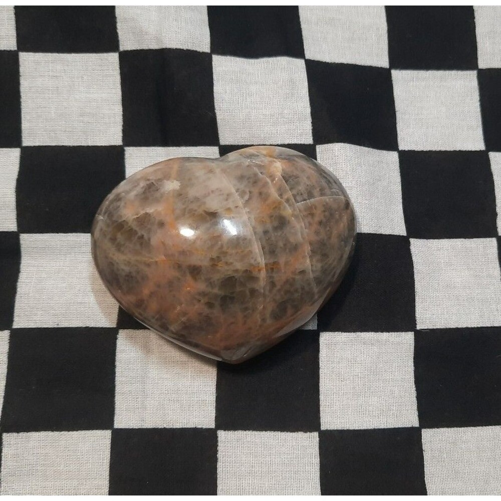 Natural Polished Carved High ClarityChatoyant Black  Moonstone Crystal Heart